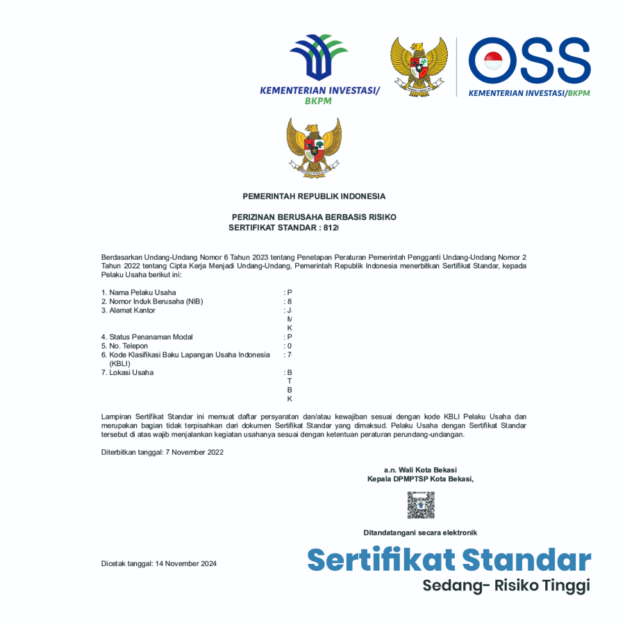 Makape.com Pengurusan Sertifikat Standar OSS-RBA Sedang Resiko Tinggi